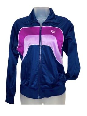 90s Vintage Roxy Colorblock Stripe Full Zip Jacket Pockets Sporty Purple Navy
